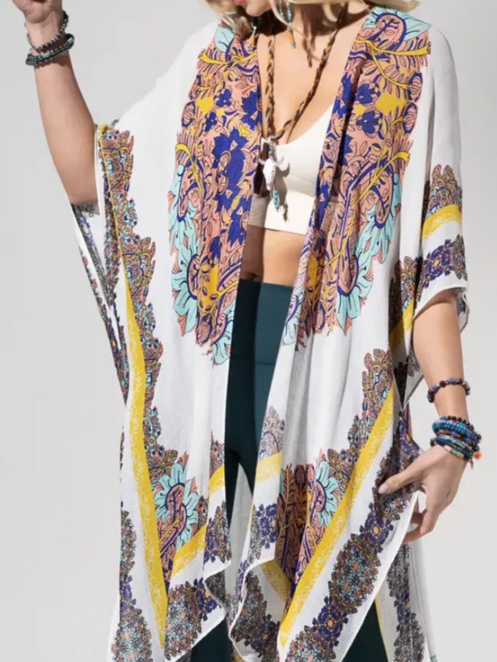 Bohemian Kimono - White Mandala Print